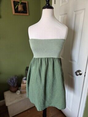 Uniquities Linen Strapless Green Summer Dress